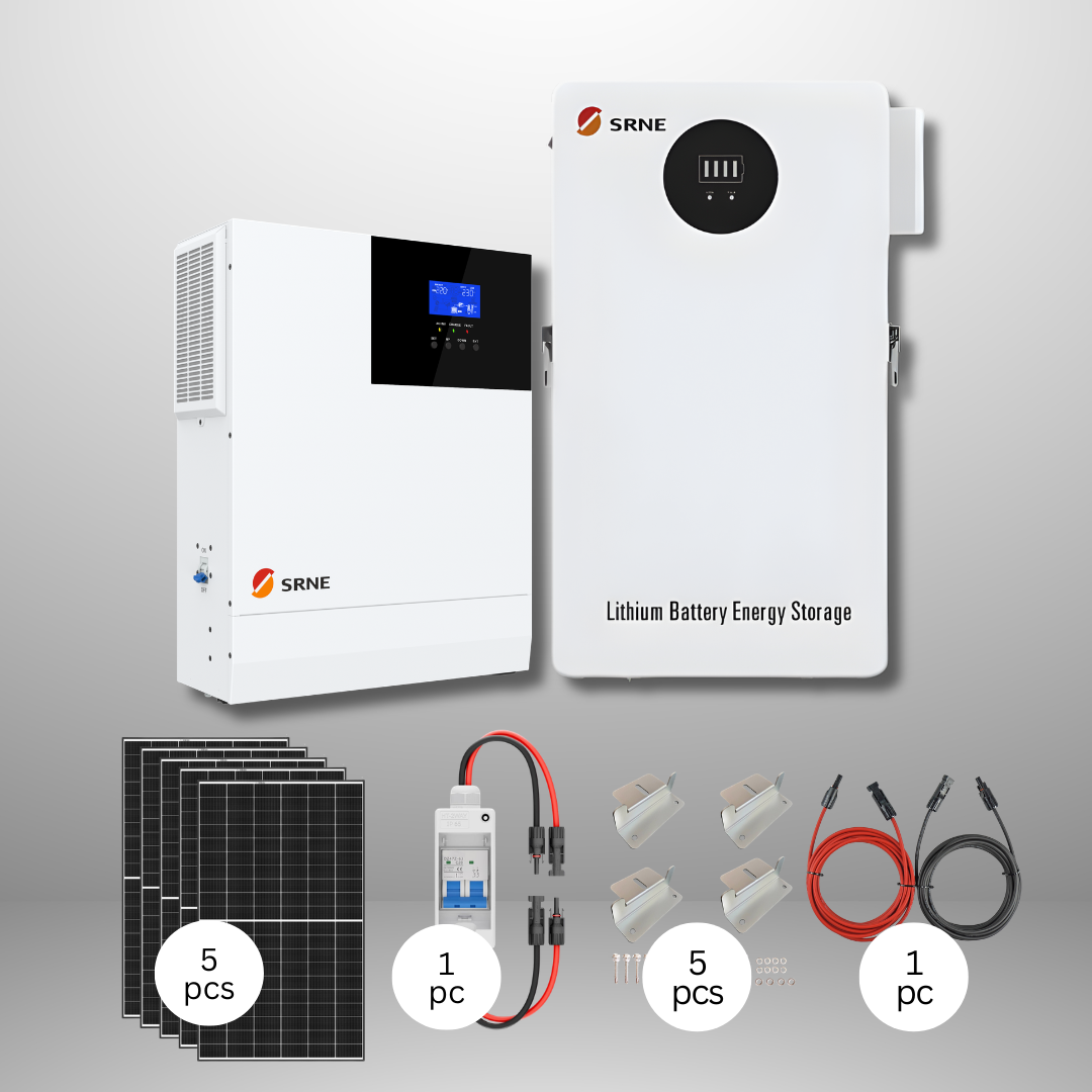 SRNE HF 5kW Off-Grid Inverter + SE05B 5.12kWh Battery Storage + 5x435W Solar Panels